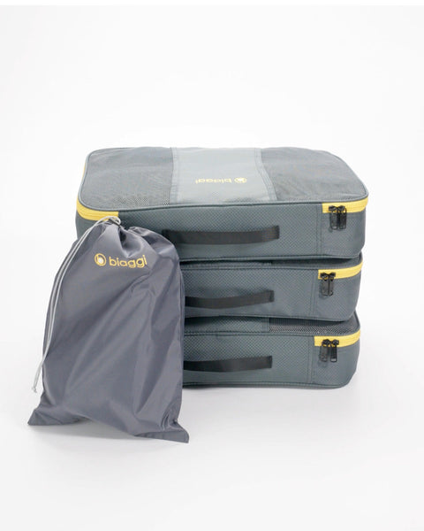 Grey | Zipcubes 3 Pack Large+Laundry/Shoe Bag