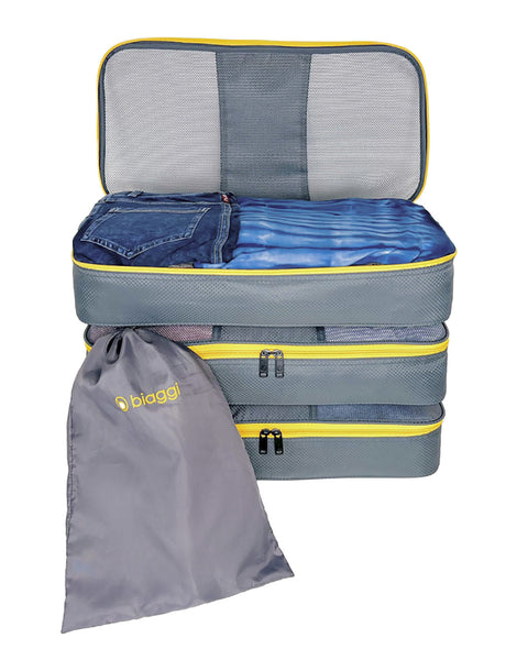 Grey | Max Zipcubes 3 Pack+Laundry/Shoe Bag